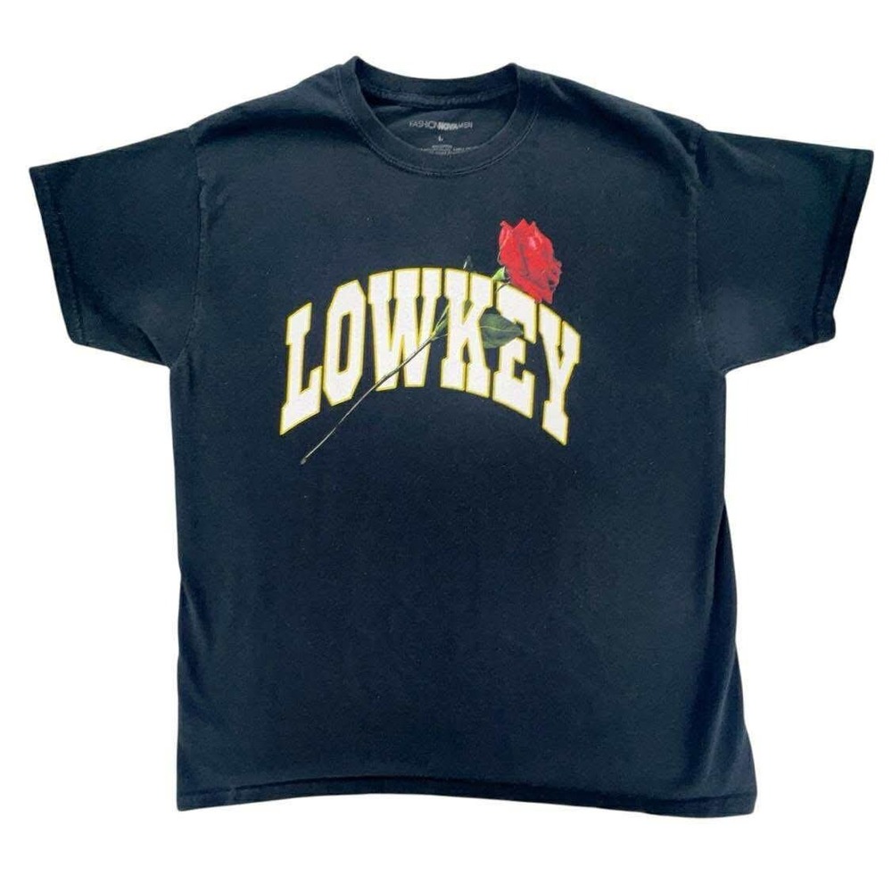 Fashion Nova Men's Lowkey Rose Graphic Black‎ T-Shirt - Size Large